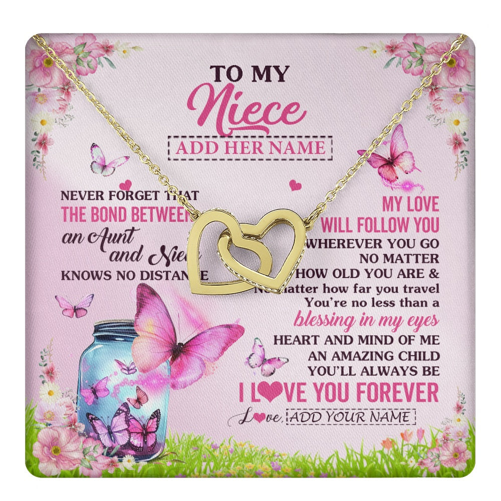 Interlocking Hearts Necklace 18K Yellow Gold Finish | 1 | Personalized To My Niece Butterfly Necklace From Aunt Auntie The Bond Between Niece Birthday Gifts Graduation Christmas Custom Jewelry Gift Box Message Card | https://teecentury.