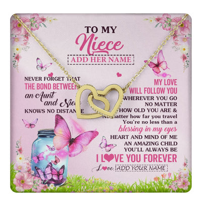 Interlocking Hearts Necklace 18K Yellow Gold Finish | 1 | Personalized To My Niece Butterfly Necklace From Aunt Auntie The Bond Between Niece Birthday Gifts Graduation Christmas Custom Jewelry Gift Box Message Card | https://teecentury.