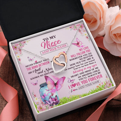 Interlocking Hearts Necklace Stainless Steel & Rose Gold Finish | 2 | Personalized To My Niece Butterfly Necklace From Aunt Auntie The Bond Between Niece Birthday Gifts Graduation Christmas Custom Jewelry Gift Box Message Card | https://teecentury.