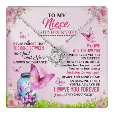 Love Knot Necklace 14K White Gold Finish | 1 | Personalized To My Niece Butterfly Necklace From Aunt Auntie The Bond Between Niece Birthday Gifts Graduation Christmas Custom Jewelry Gift Box Message Card | https://teecentury.