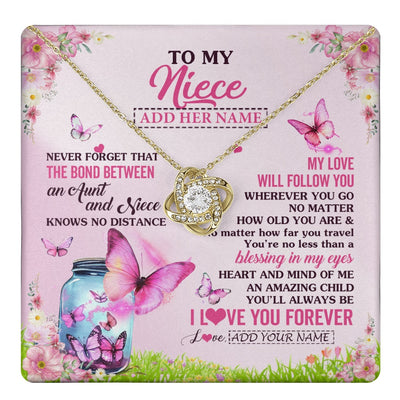 Love Knot Necklace 18K Yellow Gold Finish | 1 | Personalized To My Niece Butterfly Necklace From Aunt Auntie The Bond Between Niece Birthday Gifts Graduation Christmas Custom Jewelry Gift Box Message Card | https://teecentury.