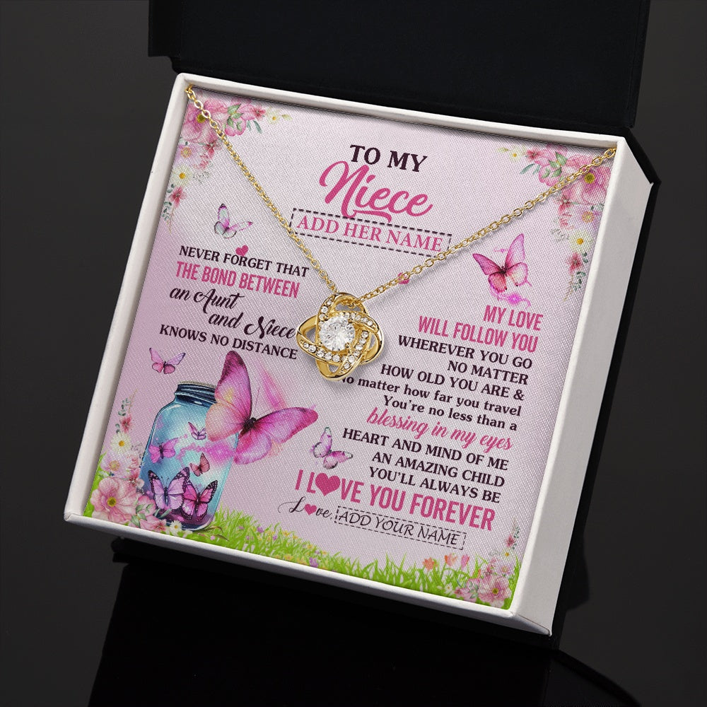 Love Knot Necklace 18K Yellow Gold Finish | 2 | Personalized To My Niece Butterfly Necklace From Aunt Auntie The Bond Between Niece Birthday Gifts Graduation Christmas Custom Jewelry Gift Box Message Card | https://teecentury.