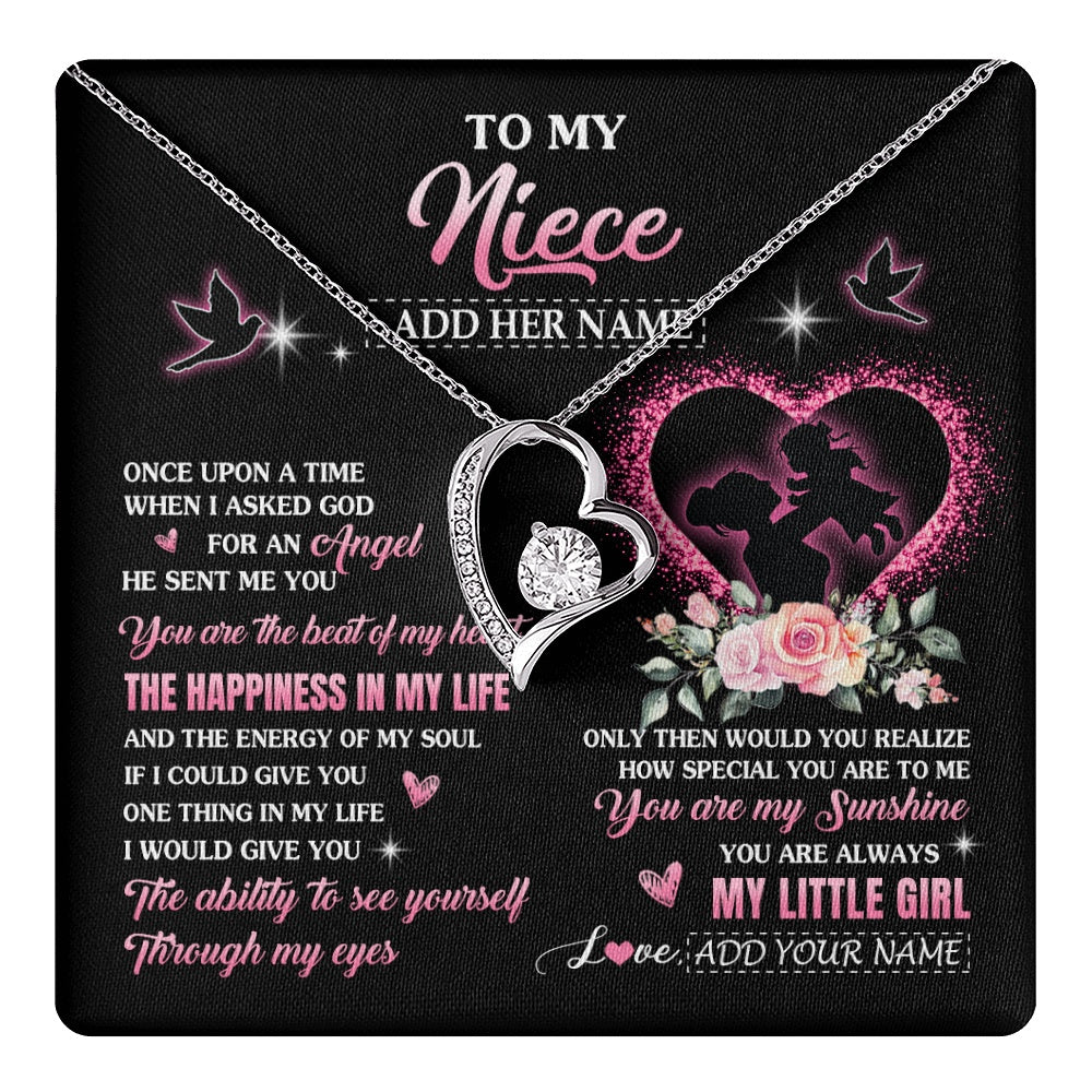 Forever Love Necklace 14K White Gold Finish | 1 | Personalized To My Niece From Aunt Auntie Necklace Once Upon A Time Birthday Graduation Gifts For Niece Gifts Christmas Customized Gift Box Message Card | teecentury.myshopify