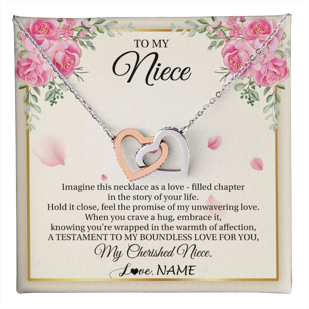 Interlocking Hearts Necklace Stainless Steel & Rose Gold Finish | 1 | Personalized To My Niece From Aunt Imagine This Necklace As A Love Niece Birthday Gifts Jewelry Graduation Christmas Customized Gift Box Message Card | teecentury