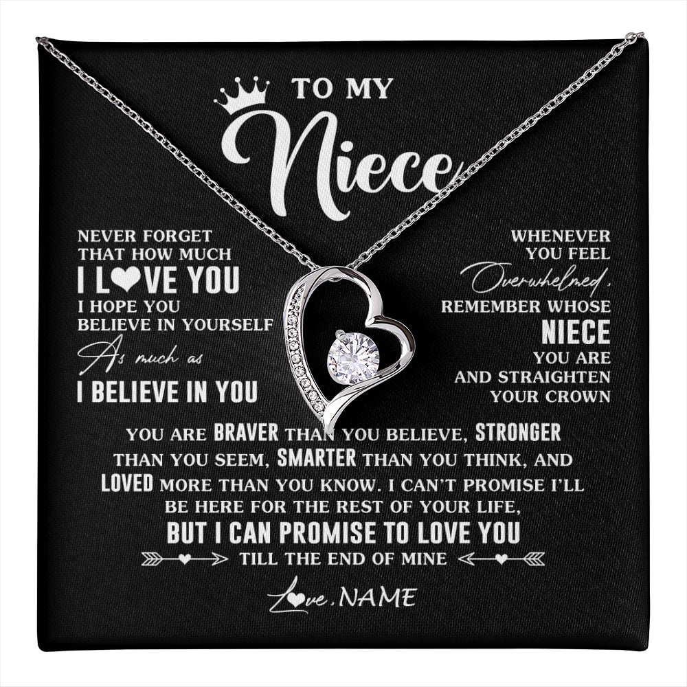 Forever Love Necklace 14K White Gold Finish | 1 | Personalized To My Niece Gifs From Aunt Necklace How Much I Love You Niece Birthday Gifts Jewelry Graduation Christmas Customized Gift Box Message Card | teecentury