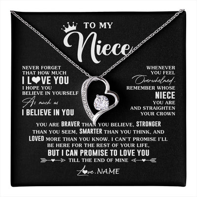 Forever Love Necklace 14K White Gold Finish | 1 | Personalized To My Niece Gifs From Aunt Necklace How Much I Love You Niece Birthday Gifts Jewelry Graduation Christmas Customized Gift Box Message Card | teecentury