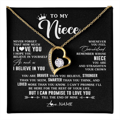 Forever Love Necklace 18K Yellow Gold Finish | 1 | Personalized To My Niece Gifs From Aunt Necklace How Much I Love You Niece Birthday Gifts Jewelry Graduation Christmas Customized Gift Box Message Card | teecentury