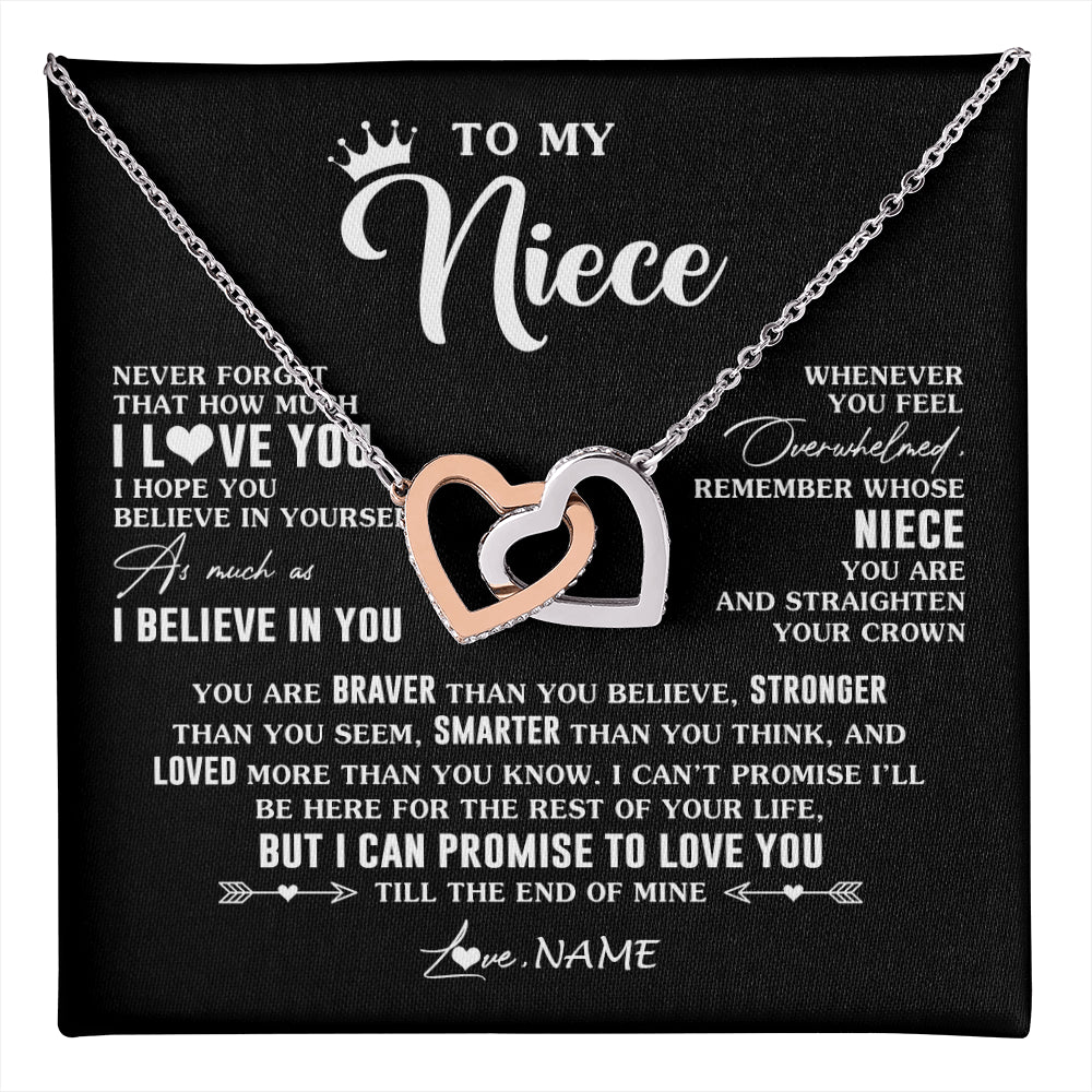Interlocking Hearts Necklace Stainless Steel & Rose Gold Finish | 1 | Personalized To My Niece Gifs From Aunt Necklace How Much I Love You Niece Birthday Gifts Jewelry Graduation Christmas Customized Gift Box Message Card | teecentury