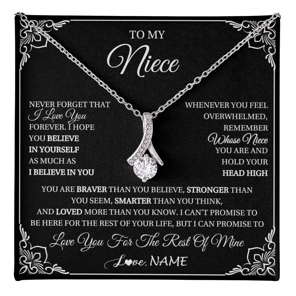 Alluring Beauty Necklace 14K White Gold Finish | 1 | Personalized To My Niece Gift From Aunt Uncle Necklace I Love You Believe In You Niece Birthday Gifts Graduation Christmas Customized Gift Box Message Card | teecentury