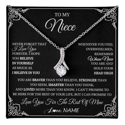 Alluring Beauty Necklace 14K White Gold Finish | 1 | Personalized To My Niece Gift From Aunt Uncle Necklace I Love You Believe In You Niece Birthday Gifts Graduation Christmas Customized Gift Box Message Card | teecentury