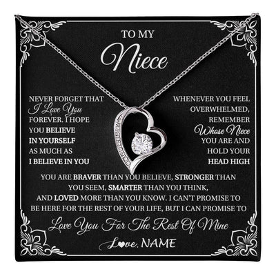 Forever Love Necklace 14K White Gold Finish | 1 | Personalized To My Niece Gift From Aunt Uncle Necklace I Love You Believe In You Niece Birthday Gifts Graduation Christmas Customized Gift Box Message Card | teecentury