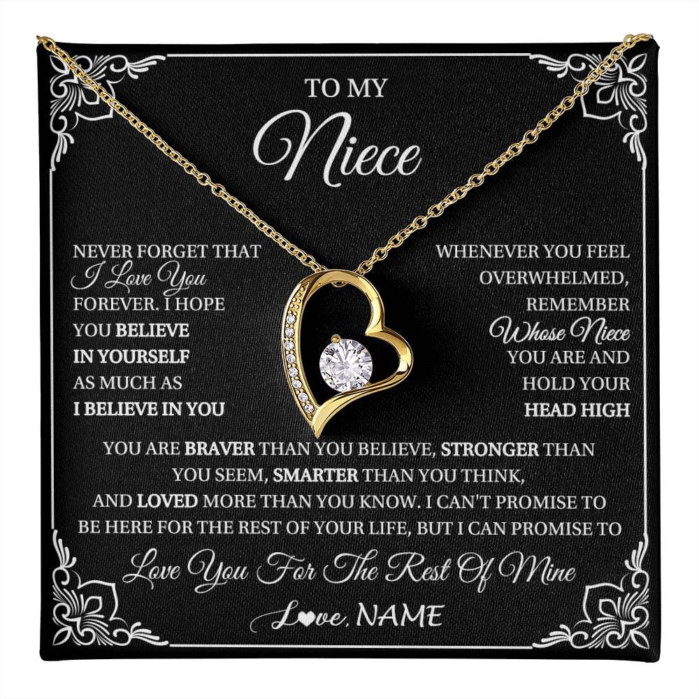 Forever Love Necklace 18K Yellow Gold Finish | 1 | Personalized To My Niece Gift From Aunt Uncle Necklace I Love You Believe In You Niece Birthday Gifts Graduation Christmas Customized Gift Box Message Card | teecentury