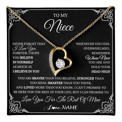 Forever Love Necklace 18K Yellow Gold Finish | 1 | Personalized To My Niece Gift From Aunt Uncle Necklace I Love You Believe In You Niece Birthday Gifts Graduation Christmas Customized Gift Box Message Card | teecentury