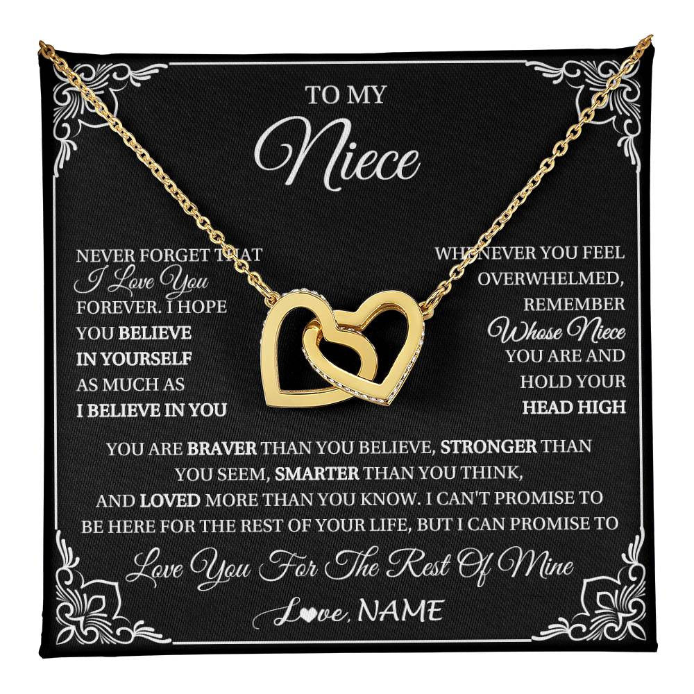Interlocking Hearts Necklace 18K Yellow Gold Finish | 1 | Personalized To My Niece Gift From Aunt Uncle Necklace I Love You Believe In You Niece Birthday Gifts Graduation Christmas Customized Gift Box Message Card | teecentury