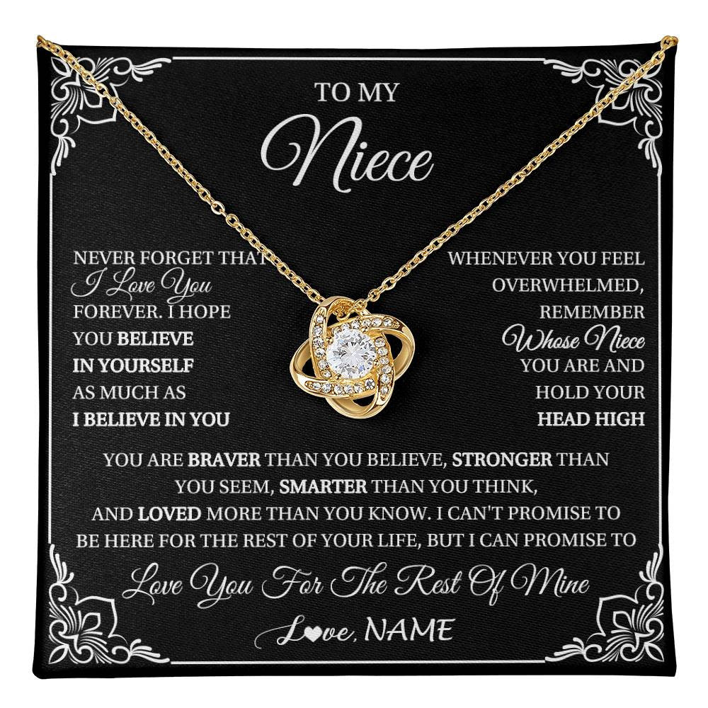 Love Knot Necklace 18K Yellow Gold Finish | 1 | Personalized To My Niece Gift From Aunt Uncle Necklace I Love You Believe In You Niece Birthday Gifts Graduation Christmas Customized Gift Box Message Card | teecentury