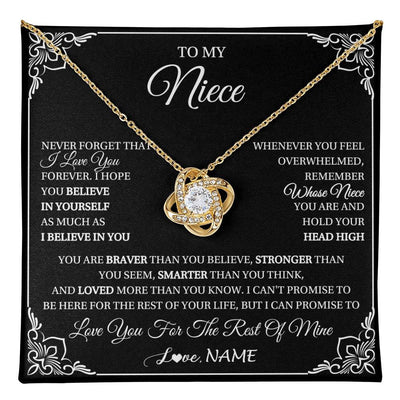 Love Knot Necklace 18K Yellow Gold Finish | 1 | Personalized To My Niece Gift From Aunt Uncle Necklace I Love You Believe In You Niece Birthday Gifts Graduation Christmas Customized Gift Box Message Card | teecentury