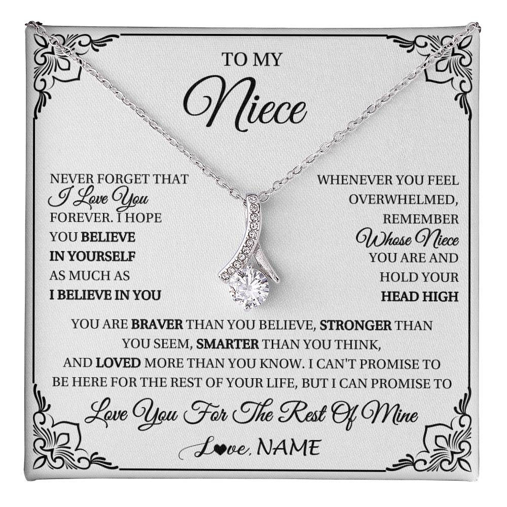 Alluring Beauty Necklace 14K White Gold Finish | 1 | Personalized To My Niece Gift Necklace From Aunt Uncle I Love You Believe In You Niece Birthday Gifts Graduation Christmas Customized Gift Box Message Card | teecentury
