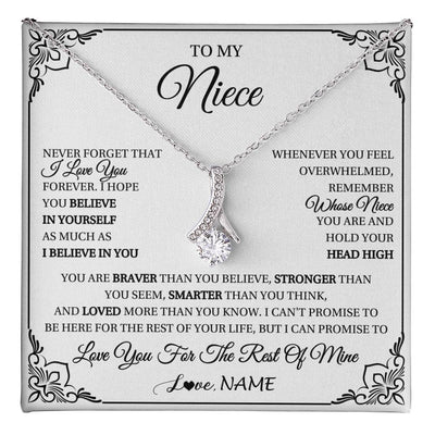 Alluring Beauty Necklace 14K White Gold Finish | 1 | Personalized To My Niece Gift Necklace From Aunt Uncle I Love You Believe In You Niece Birthday Gifts Graduation Christmas Customized Gift Box Message Card | teecentury