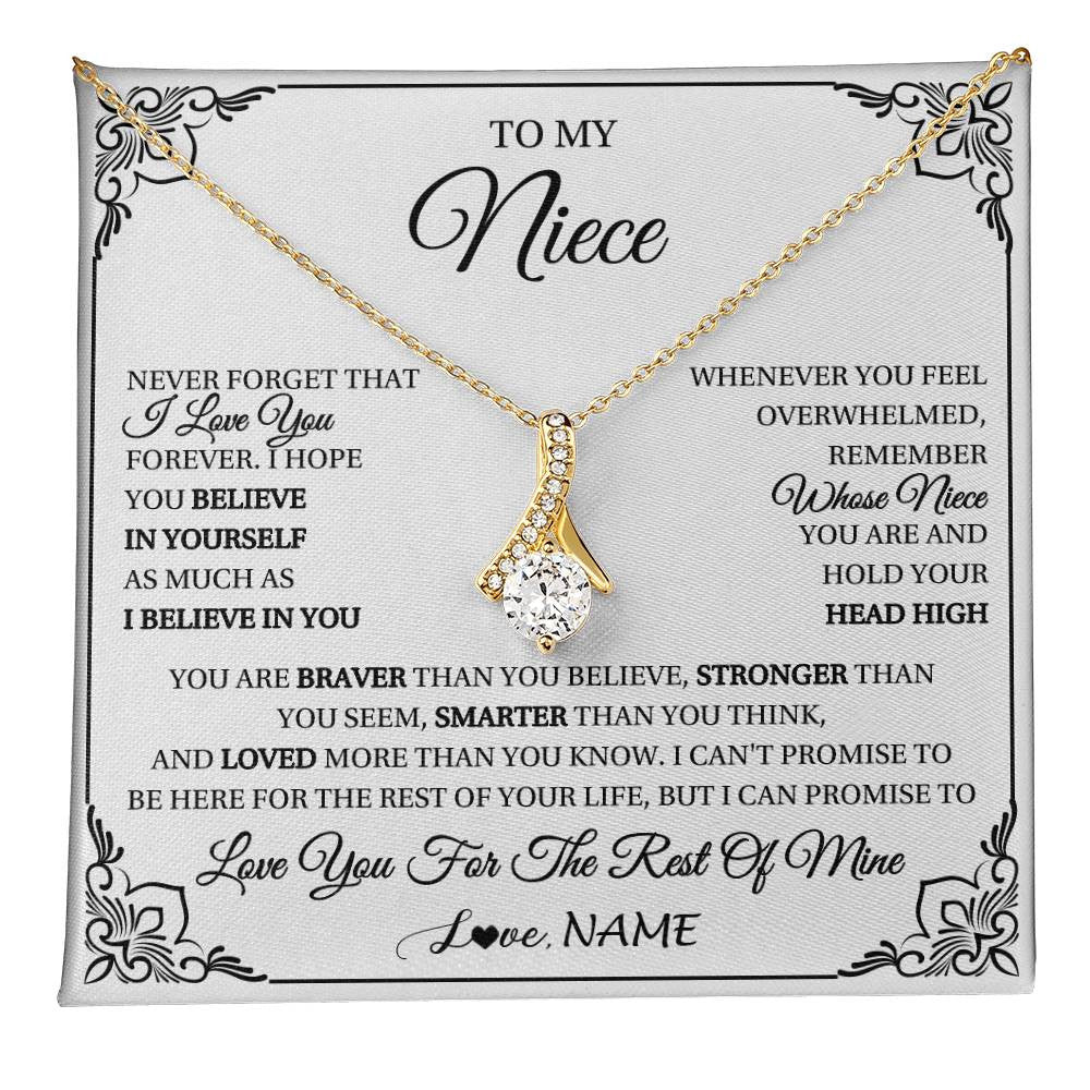 Alluring Beauty Necklace 18K Yellow Gold Finish | 1 | Personalized To My Niece Gift Necklace From Aunt Uncle I Love You Believe In You Niece Birthday Gifts Graduation Christmas Customized Gift Box Message Card | teecentury