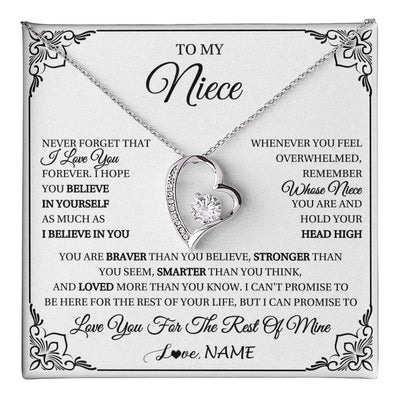 Forever Love Necklace 14K White Gold Finish | 1 | Personalized To My Niece Gift Necklace From Aunt Uncle I Love You Believe In You Niece Birthday Gifts Graduation Christmas Customized Gift Box Message Card | teecentury