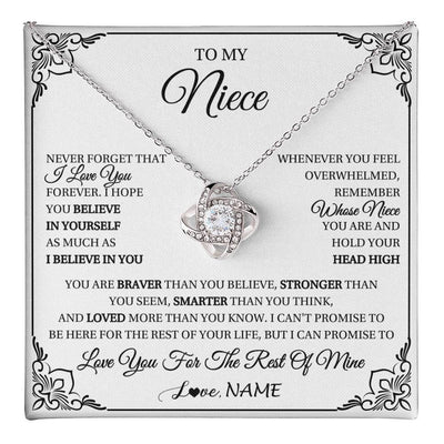 Love Knot Necklace 14K White Gold Finish | 1 | Personalized To My Niece Gift Necklace From Aunt Uncle I Love You Believe In You Niece Birthday Gifts Graduation Christmas Customized Gift Box Message Card | teecentury