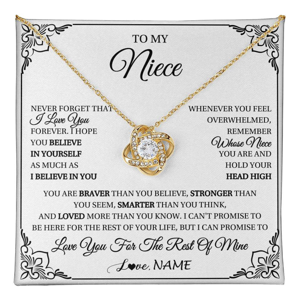 Love Knot Necklace 18K Yellow Gold Finish | 1 | Personalized To My Niece Gift Necklace From Aunt Uncle I Love You Believe In You Niece Birthday Gifts Graduation Christmas Customized Gift Box Message Card | teecentury