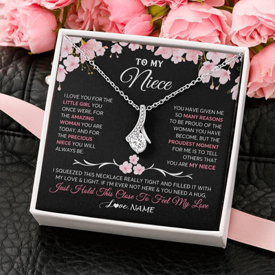 Alluring Beauty Necklace 14K White Gold Finish | 2 | Personalized To My Niece Gifts Ecklace From Aunt Uncle Love Precious Niece Jewelry Birthday Graduation Christmas Customized Gift Box Message Card | teecentury