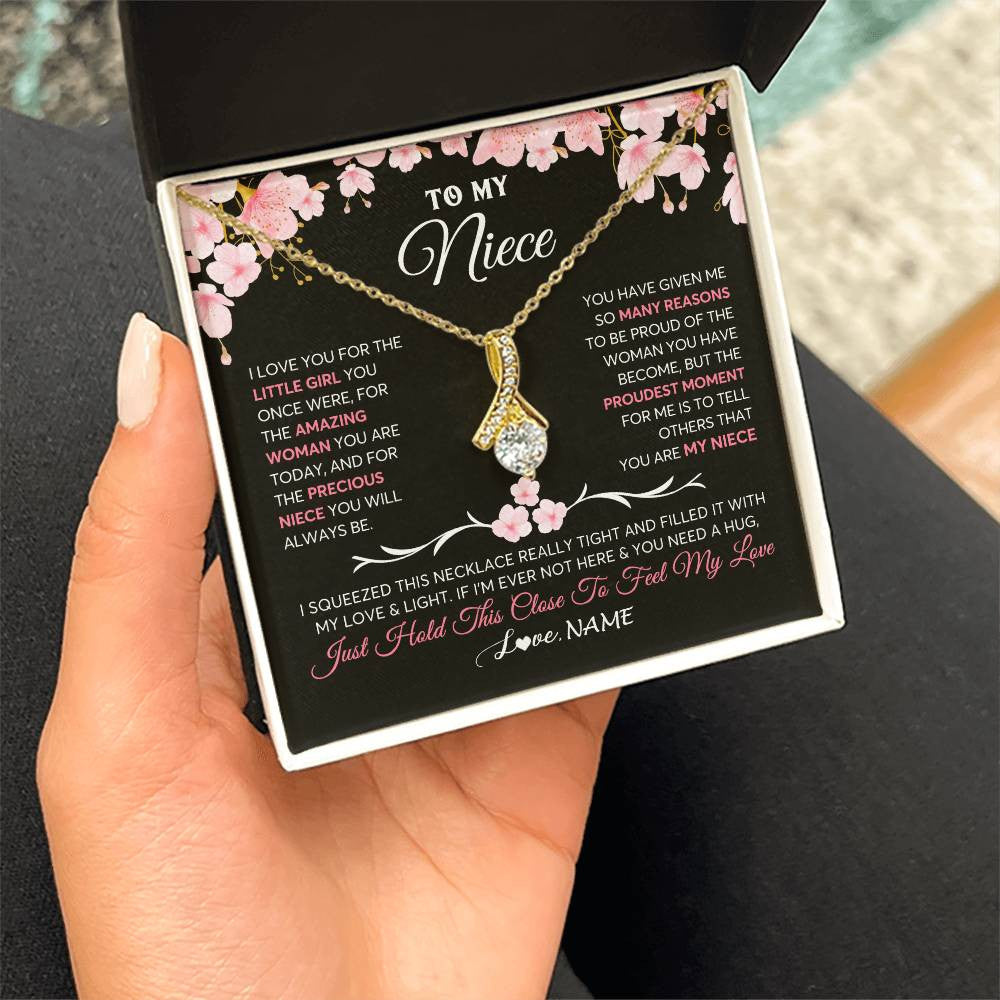 Alluring Beauty Necklace 18K Yellow Gold Finish | 2 | Personalized To My Niece Gifts Ecklace From Aunt Uncle Love Precious Niece Jewelry Birthday Graduation Christmas Customized Gift Box Message Card | teecentury