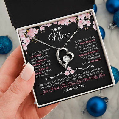 Forever Love Necklace 14K White Gold Finish | 2 | Personalized To My Niece Gifts Ecklace From Aunt Uncle Love Precious Niece Jewelry Birthday Graduation Christmas Customized Gift Box Message Card | teecentury