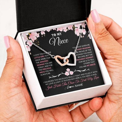 Interlocking Hearts Necklace Stainless Steel & Rose Gold Finish | 2 | Personalized To My Niece Gifts Ecklace From Aunt Uncle Love Precious Niece Jewelry Birthday Graduation Christmas Customized Gift Box Message Card | teecentury