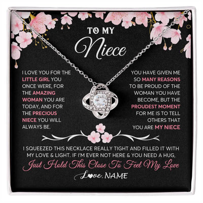 Love Knot Necklace 14K White Gold Finish | 1 | Personalized To My Niece Gifts Ecklace From Aunt Uncle Love Precious Niece Jewelry Birthday Graduation Christmas Customized Gift Box Message Card | teecentury