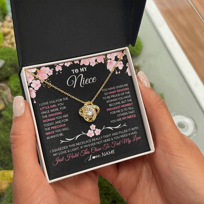 Love Knot Necklace 18K Yellow Gold Finish | 2 | Personalized To My Niece Gifts Ecklace From Aunt Uncle Love Precious Niece Jewelry Birthday Graduation Christmas Customized Gift Box Message Card | teecentury