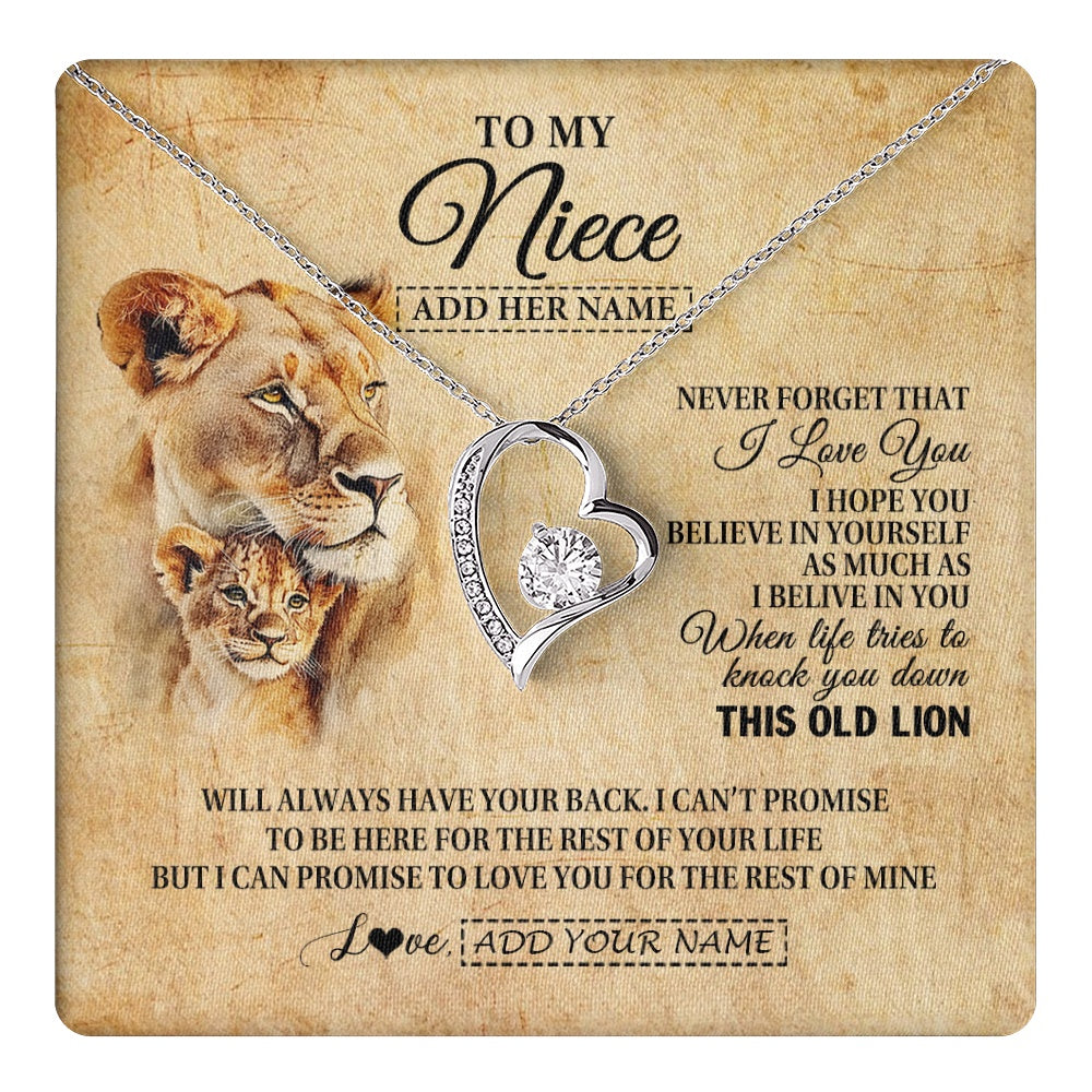 Forever Love Necklace 14K White Gold Finish | 1 | Personalized To My Niece Gifts From Aunt Auntie Lion Necklace I Love You Niece Birthday Gifts From Aunt Graduation Christmas Custom Gift Box Message Card | teecentury.myshopify