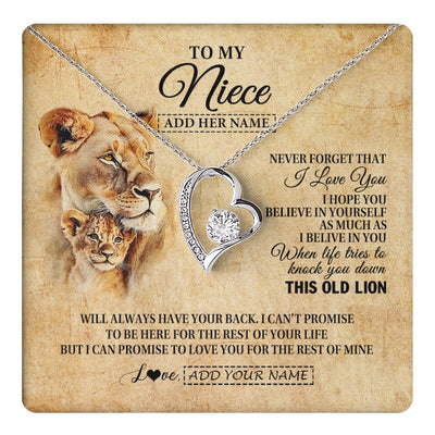 Forever Love Necklace 14K White Gold Finish | 1 | Personalized To My Niece Gifts From Aunt Auntie Lion Necklace I Love You Niece Birthday Gifts From Aunt Graduation Christmas Custom Gift Box Message Card | teecentury.myshopify