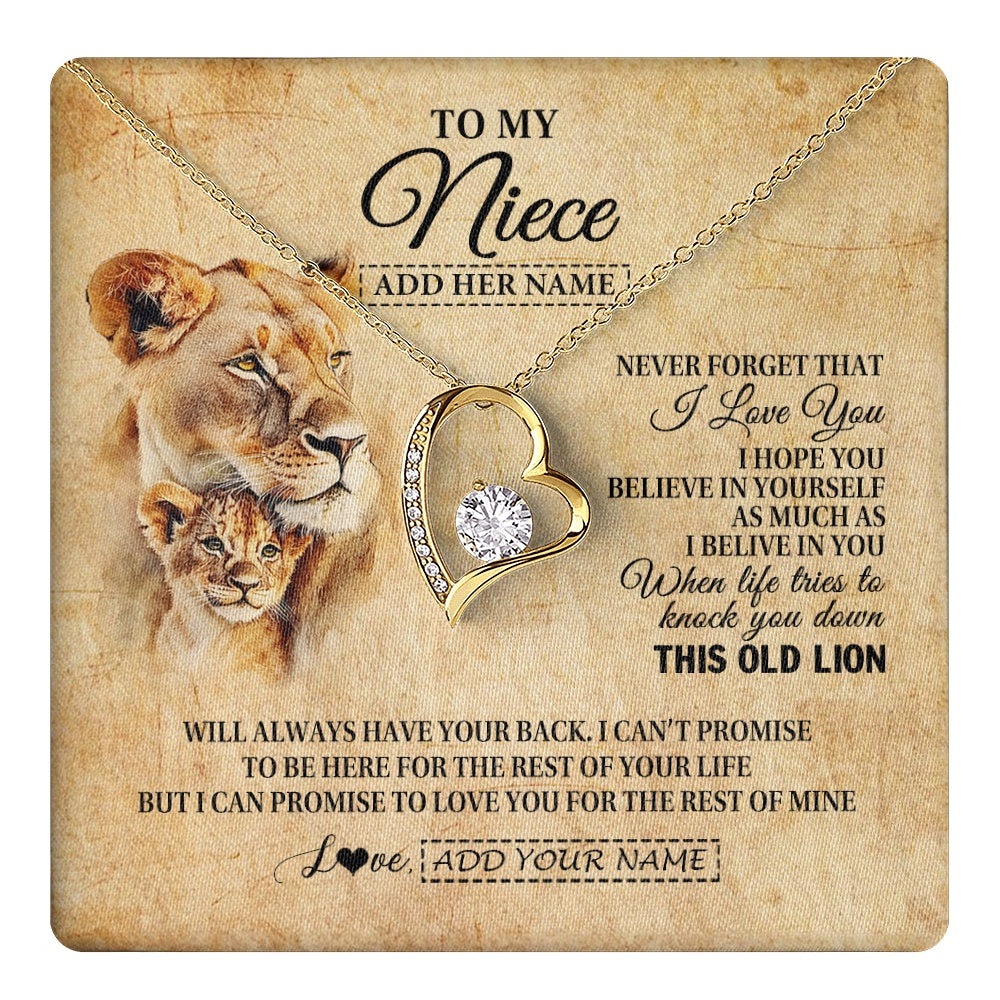 Forever Love Necklace 18K Yellow Gold Finish | 1 | Personalized To My Niece Gifts From Aunt Auntie Lion Necklace I Love You Niece Birthday Gifts From Aunt Graduation Christmas Custom Gift Box Message Card | teecentury.myshopify
