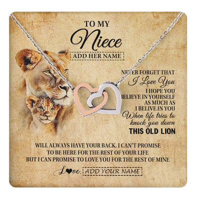 Interlocking Hearts Necklace Stainless Steel & Rose Gold Finish | 1 | Personalized To My Niece Gifts From Aunt Auntie Lion Necklace I Love You Niece Birthday Gifts From Aunt Graduation Christmas Custom Gift Box Message Card | teecentury.myshopify