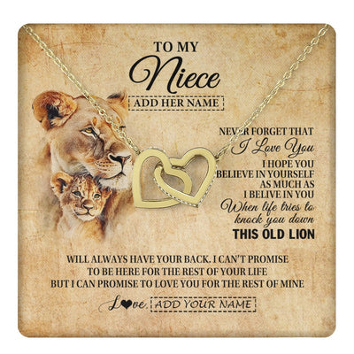 Interlocking Hearts Necklace 18K Yellow Gold Finish | 1 | Personalized To My Niece Gifts From Aunt Auntie Lion Necklace I Love You Niece Birthday Gifts From Aunt Graduation Christmas Custom Gift Box Message Card | teecentury.myshopify