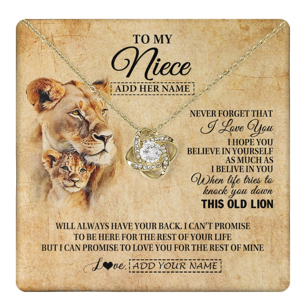 Love Knot Necklace 18K Yellow Gold Finish | 1 | Personalized To My Niece Gifts From Aunt Auntie Lion Necklace I Love You Niece Birthday Gifts From Aunt Graduation Christmas Custom Gift Box Message Card | teecentury.myshopify