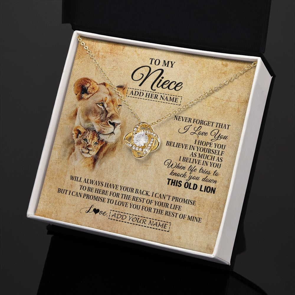 Love Knot Necklace 18K Yellow Gold Finish | 2 | Personalized To My Niece Gifts From Aunt Auntie Lion Necklace I Love You Niece Birthday Gifts From Aunt Graduation Christmas Custom Gift Box Message Card | teecentury.myshopify