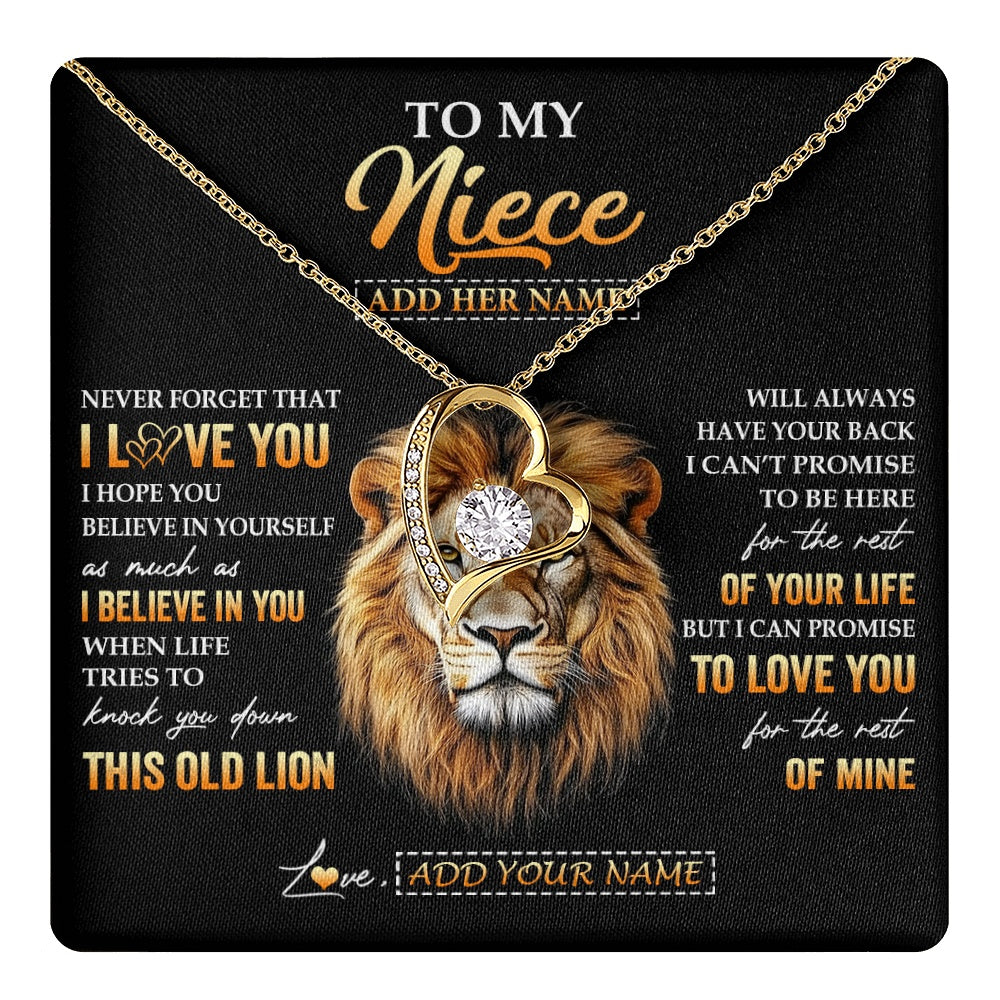 Forever Love Necklace 18K Yellow Gold Finish | 1 | Personalized To My Niece Gifts From Aunt Auntie Necklace Old Lion Love You Niece Birthday Gifts Graduation Christmas Customized Gift Box Message Card | teecentury.myshopify