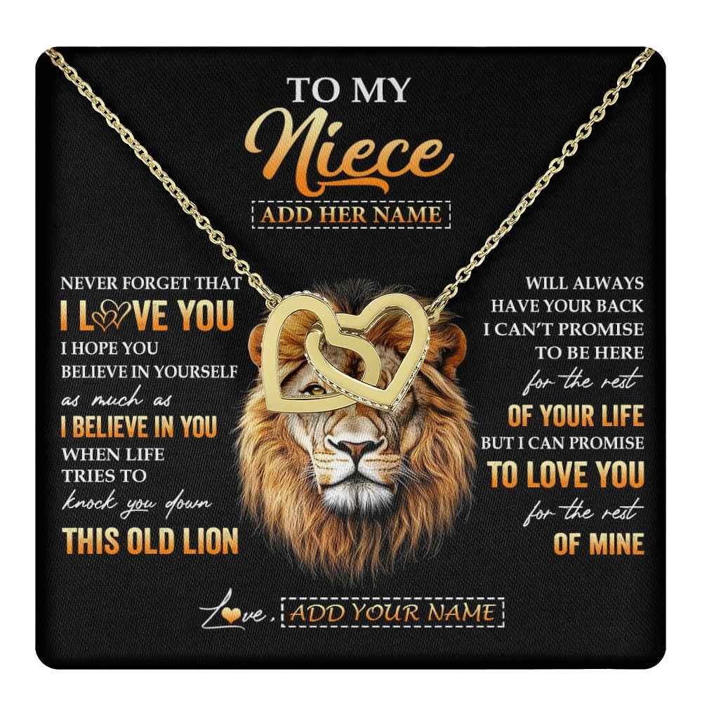 Interlocking Hearts Necklace 18K Yellow Gold Finish | 1 | Personalized To My Niece Gifts From Aunt Auntie Necklace Old Lion Love You Niece Birthday Gifts Graduation Christmas Customized Gift Box Message Card | teecentury.myshopify