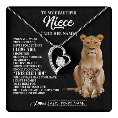 Forever Love Necklace 14K White Gold Finish | 1 | Personalized To My Niece Gifts From Aunt Auntie Necklace This Old Lion Love You Niece Birthday Gifts Graduation Christmas Jewelry Custom Gift Box Message Card | https://teecentury.