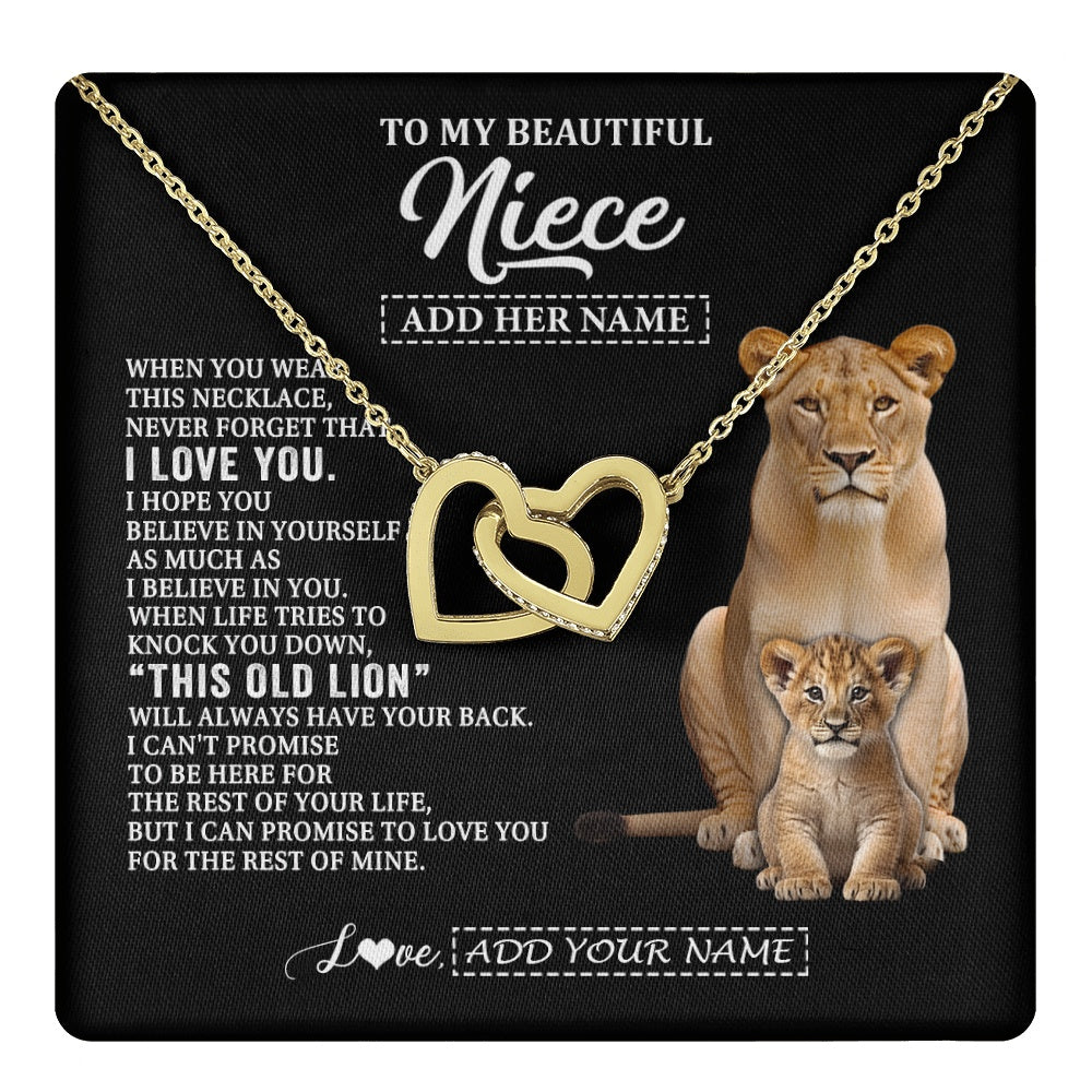 Interlocking Hearts Necklace 18K Yellow Gold Finish | 1 | Personalized To My Niece Gifts From Aunt Auntie Necklace This Old Lion Love You Niece Birthday Gifts Graduation Christmas Jewelry Custom Gift Box Message Card | https://teecentury.