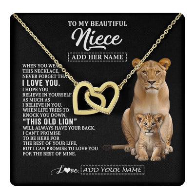 Interlocking Hearts Necklace 18K Yellow Gold Finish | 1 | Personalized To My Niece Gifts From Aunt Auntie Necklace This Old Lion Love You Niece Birthday Gifts Graduation Christmas Jewelry Custom Gift Box Message Card | https://teecentury.