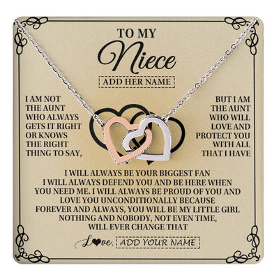 Interlocking Hearts Necklace Stainless Steel & Rose Gold Finish | 1 | Personalized To My Niece Gifts From Aunt Niece Birthday Gifts Jewelry For Women Aunt Niece Pendant Necklace Christmas Custom Gift Box Message Card | teecentury.myshopify