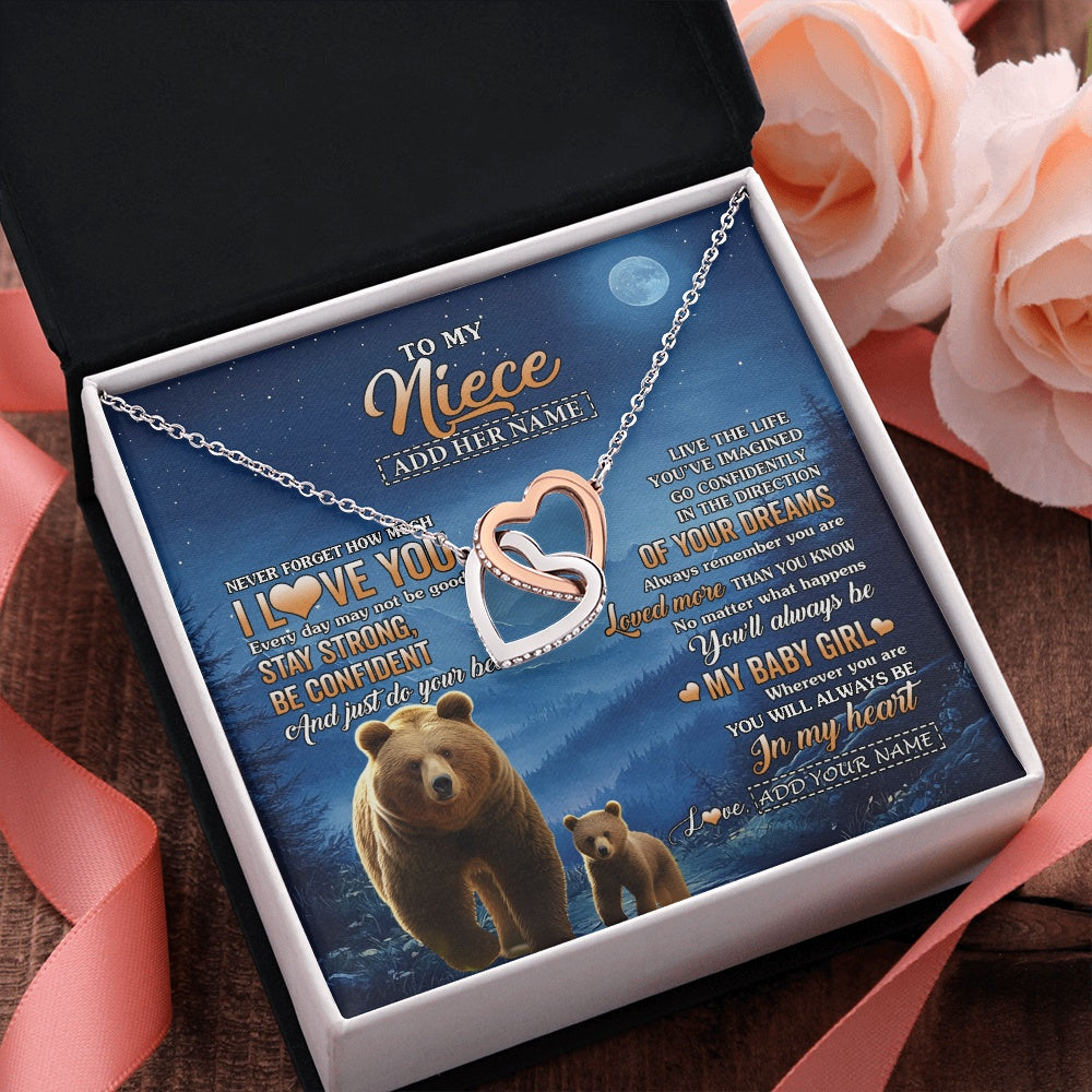 Interlocking Hearts Necklace Stainless Steel & Rose Gold Finish | 2 | Personalized To My Niece Gifts From Aunt Uncle Necklace Bear Never Forget How Much I Love You Niece Birthday Gifts Graduation Christmas Gift Box Message Card | teecentury.myshopify