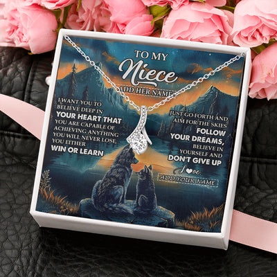 Alluring Beauty Necklace 14K White Gold Finish | 2 | Personalized To My Niece Gifts From Aunt Uncle Necklace Don't Give Up Wolf Gifts For Niece Birthday Graduation Christmas Customized Gift Box Message Card | teecentury