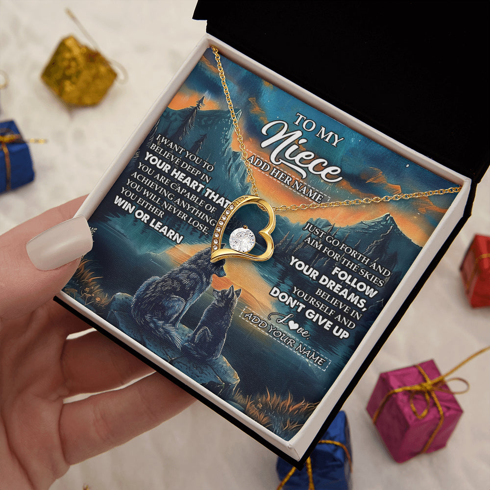 Forever Love Necklace 18K Yellow Gold Finish | 2 | Personalized To My Niece Gifts From Aunt Uncle Necklace Don't Give Up Wolf Gifts For Niece Birthday Graduation Christmas Customized Gift Box Message Card | teecentury