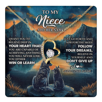 Forever Love Necklace 18K Yellow Gold Finish | 1 | Personalized To My Niece Gifts From Aunt Uncle Necklace Don't Give Up Wolf Gifts For Niece Birthday Graduation Christmas Customized Gift Box Message Card | teecentury