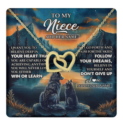 Interlocking Hearts Necklace 18K Yellow Gold Finish | 1 | Personalized To My Niece Gifts From Aunt Uncle Necklace Don't Give Up Wolf Gifts For Niece Birthday Graduation Christmas Customized Gift Box Message Card | teecentury